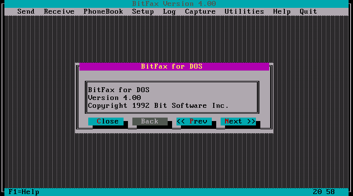 BitFax for DOS Version 4.00 - About